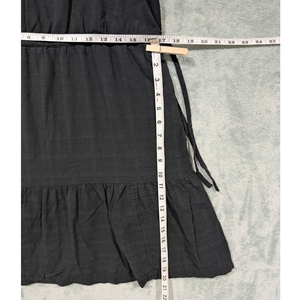 GAP Tiered Mini Dress Black Cotton Square Neck Drawstring Waist Pockets Tall M - Picture 11 of 12